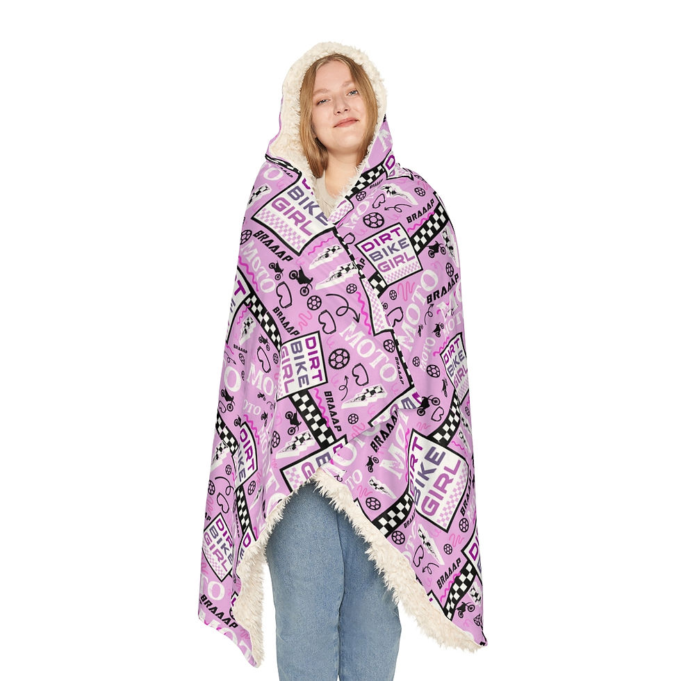 Thumbnail: Pink Dirt Bike Girl Hooded Blanket, Dirtbike Blanket, Motocross Blanket