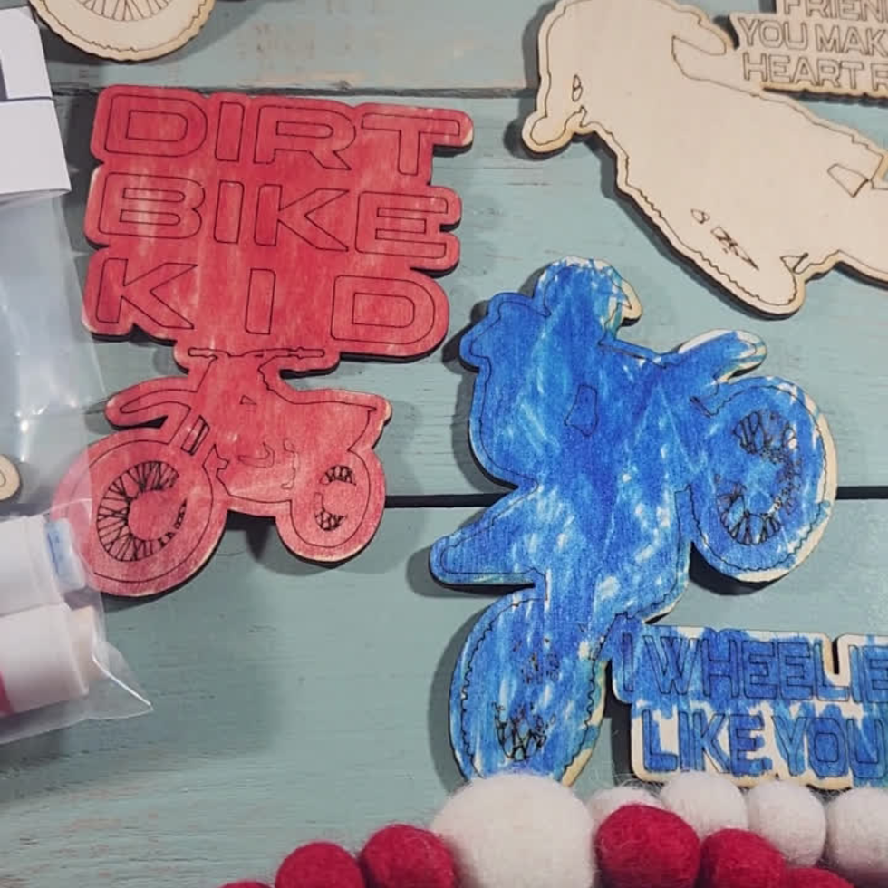 Thumbnail: Wooden Dirtbike Valentines, Wooden Motocross Valentines Cards, Dirt Bike Cards,