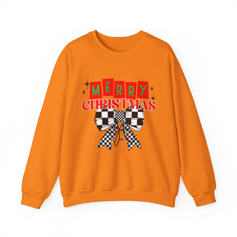 Thumbnail: Merry Christmas Checkered Bow Lights Sweatshirt, Checkered Christmas Sweatshirt