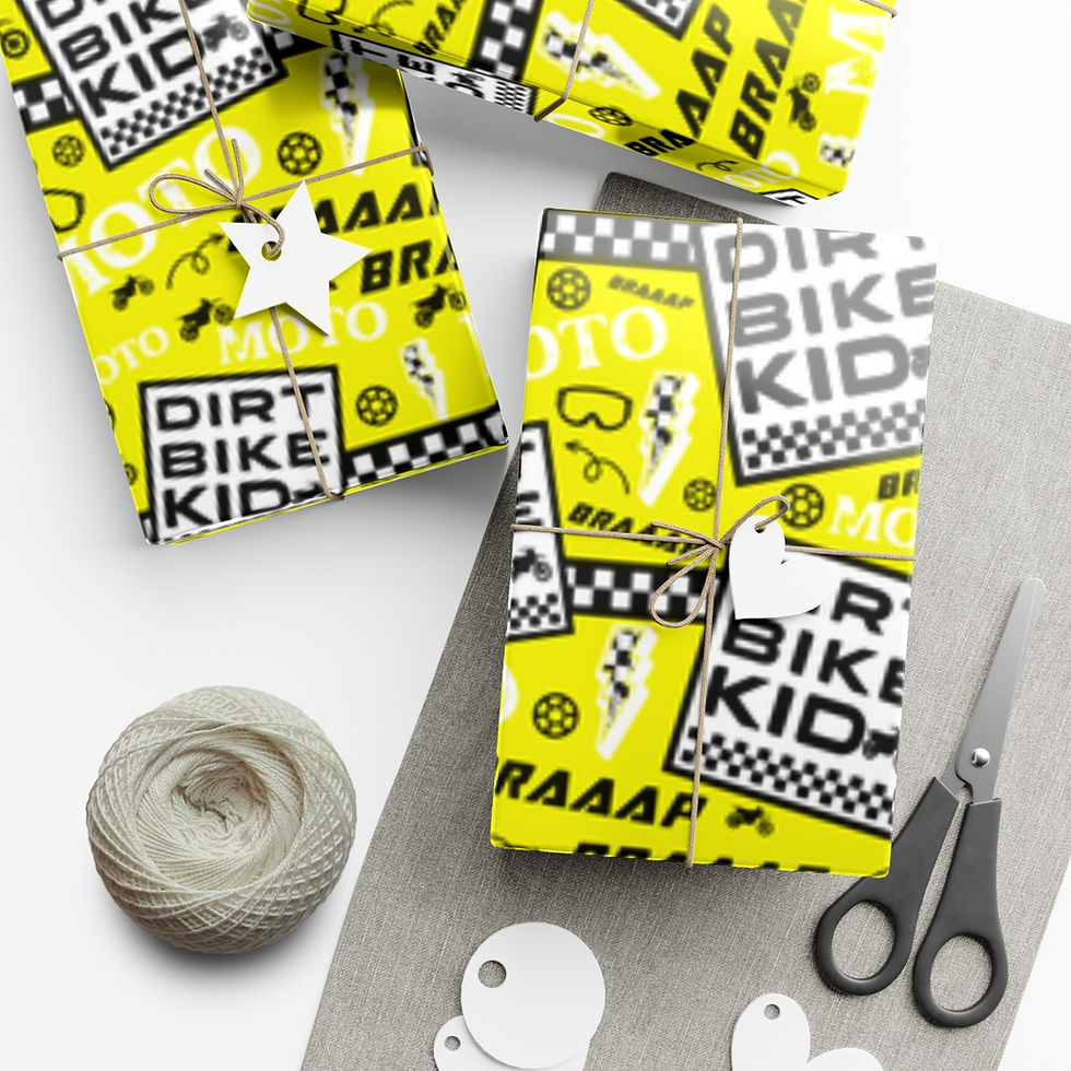 Thumbnail: Yellow Dirtbike Kid Gift Wrap Papers, Motocross Wrapping Paper,Dirtbike Wrapping