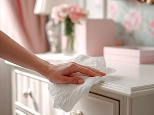 A private housekeeper dusting a dresser