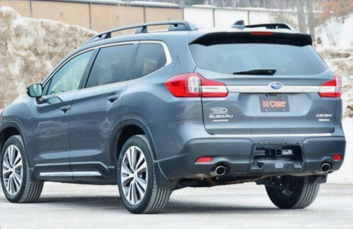 Rear view of a 2019 or newer Subaru Ascent with a professionally installed hidden trailer hitch