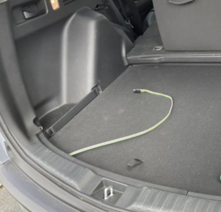Honda CR-V flat-4 trailer wiring installed in the rear cargo area