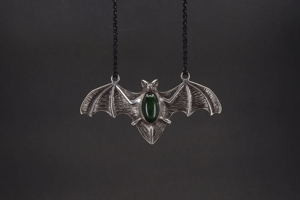 Thumbnail: Pekapeka | Sterling Silver and New Zealand Jade Long Tailed Bat
