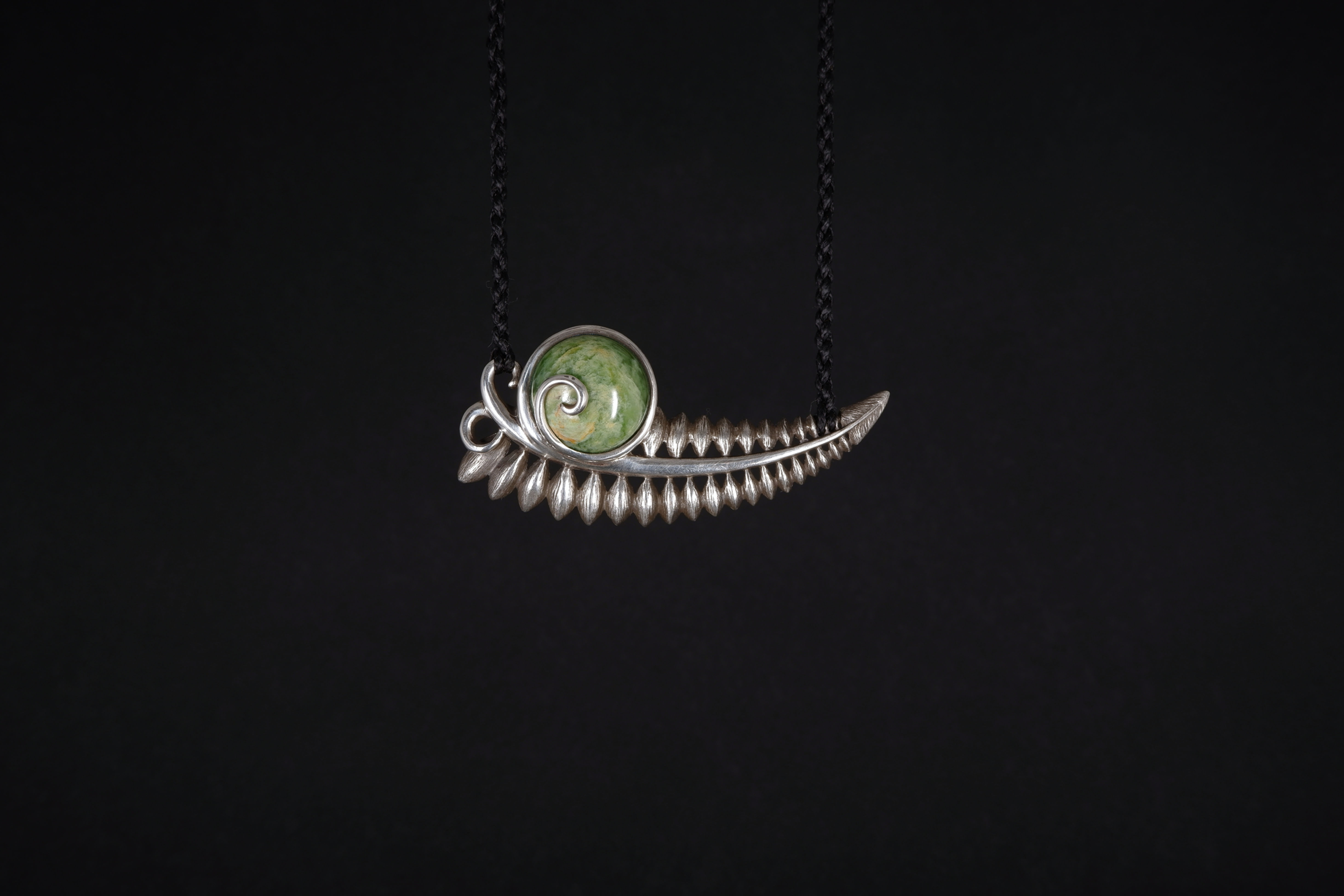 New Zealand Jade and Sterling Silver Fern
