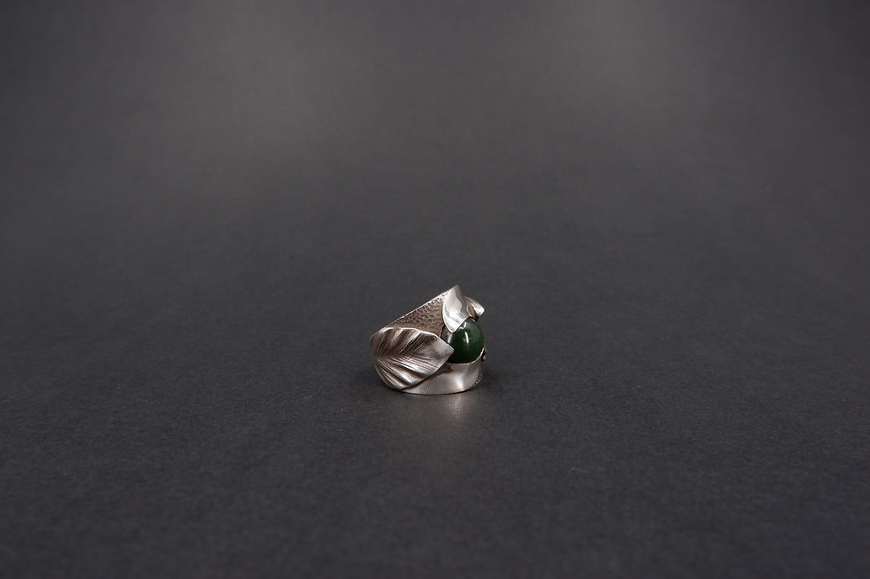 Thumbnail: New Zealand Jade and Sterling Silver Ring of Leaves
