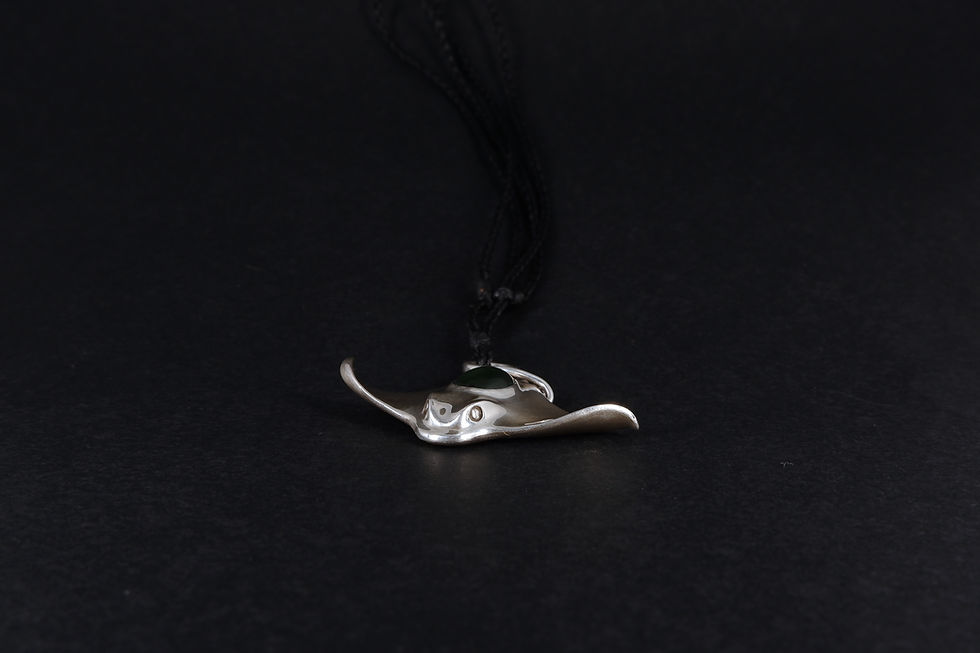 Thumbnail: Sterling Silver Eagle Ray with New Zealand Jade
