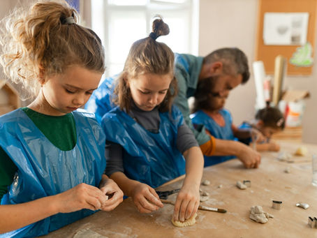 kids working on clay