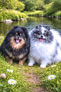 Bumble and Luna by river