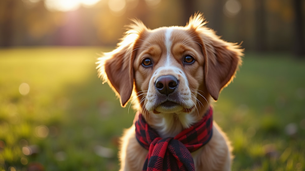 Close-up view of a dog wearing a stylish collar and scarf