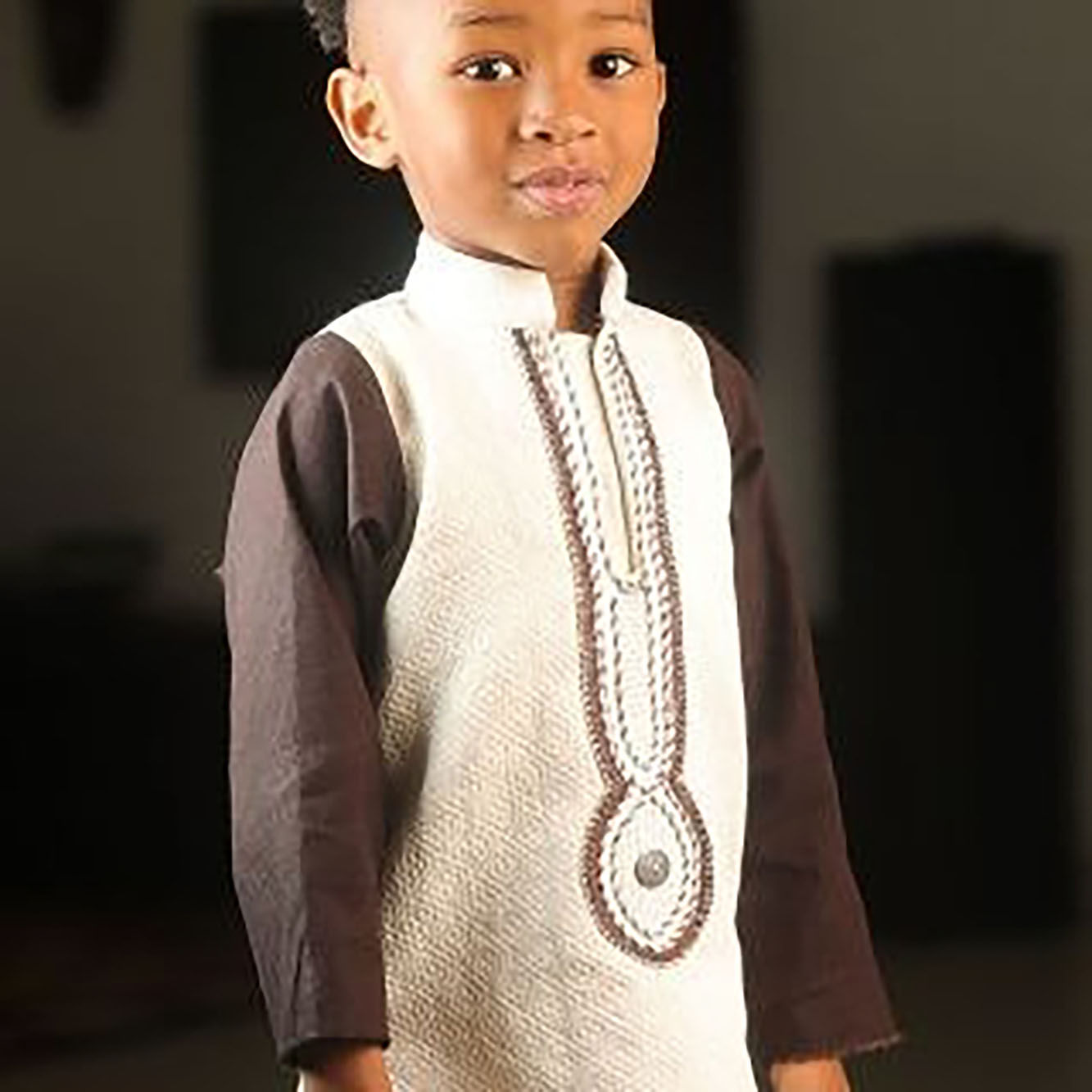 Embroidered African Boy's Outfit in Cotton, Satin or Silk