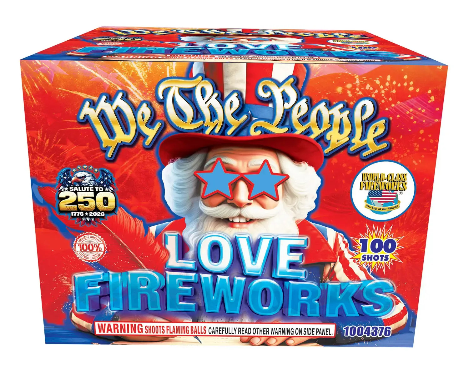 We The People Love Fireworks 500 gram fireworks finale with whistling tails and red white blue peony and glitter bursts