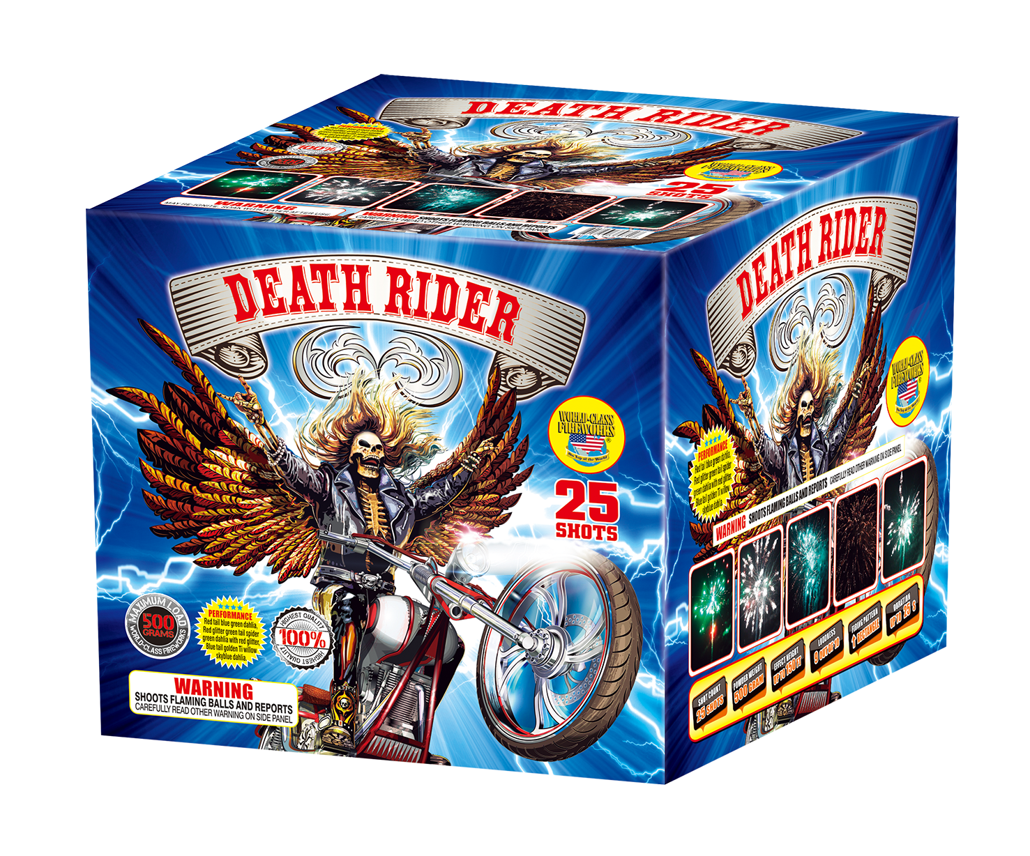 Fireworks stand near me sells the Death Rider 500g fireworks cake.