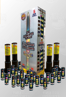 Platinum Excalibur fireworks artillery shells.