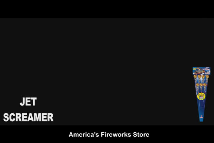 Thumbnail: “Jet Screamer fireworks rockets demo thumbnail — large stick rockets launching and bursting in multiple effects”