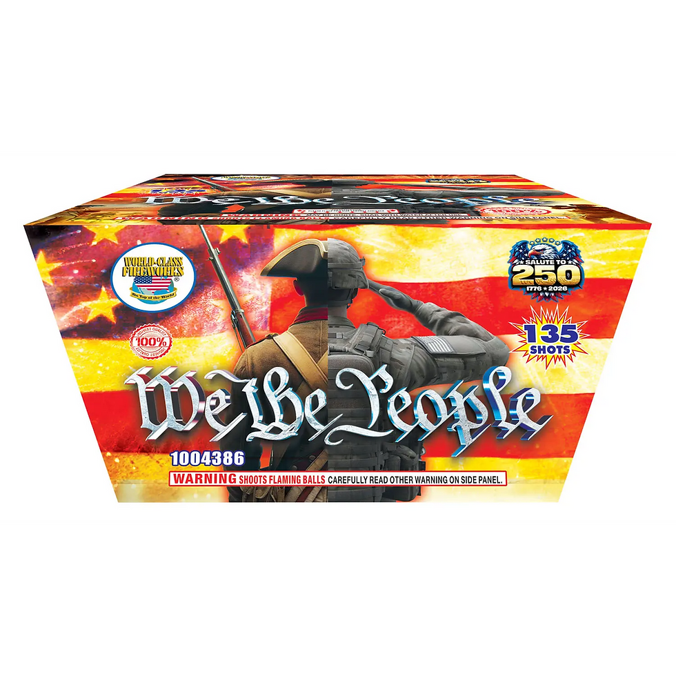 We The People 500 gram fireworks finale with red white blue smoke mines crackling effects and bright patriotic bursts