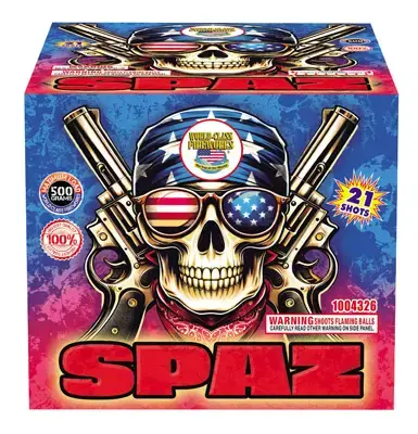 Check out the SPAZ fireworks shot cake from the Fireworks Stores Online.