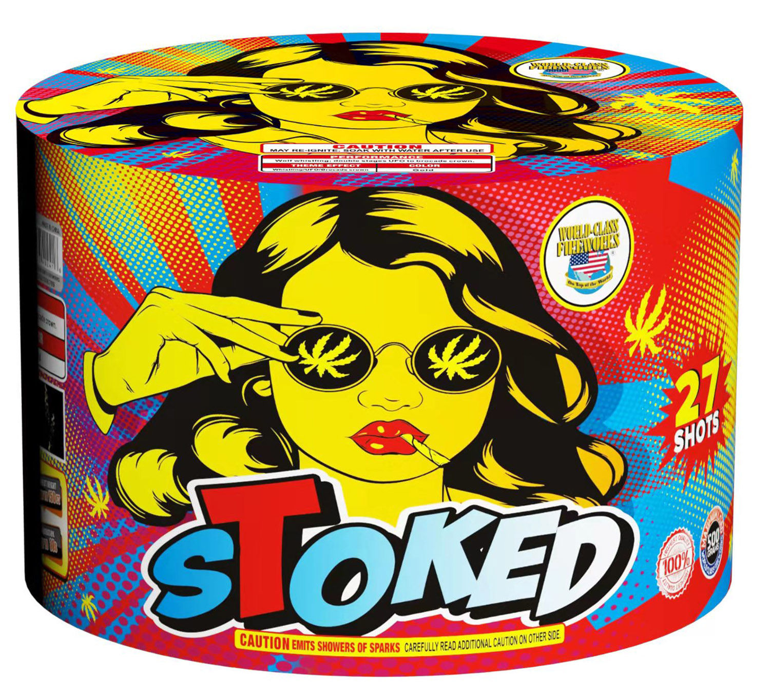 Stoked 500 gram fireworks cake with vivid colors, strobes, and crackling palms