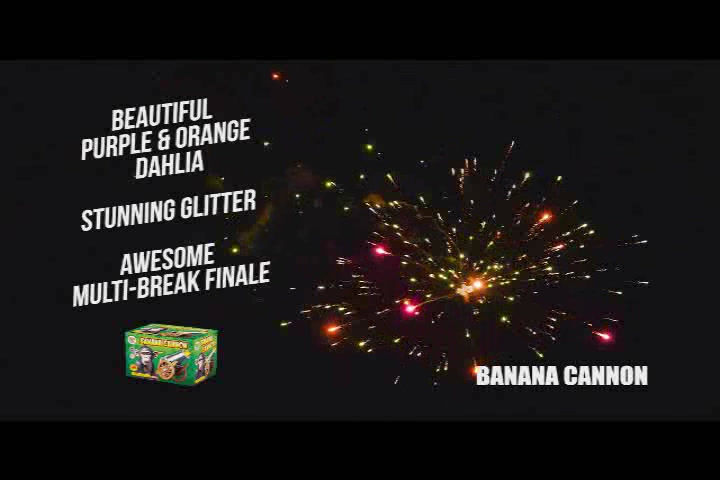 Thumbnail: The Banana Cannon shot cake fireworks video.
