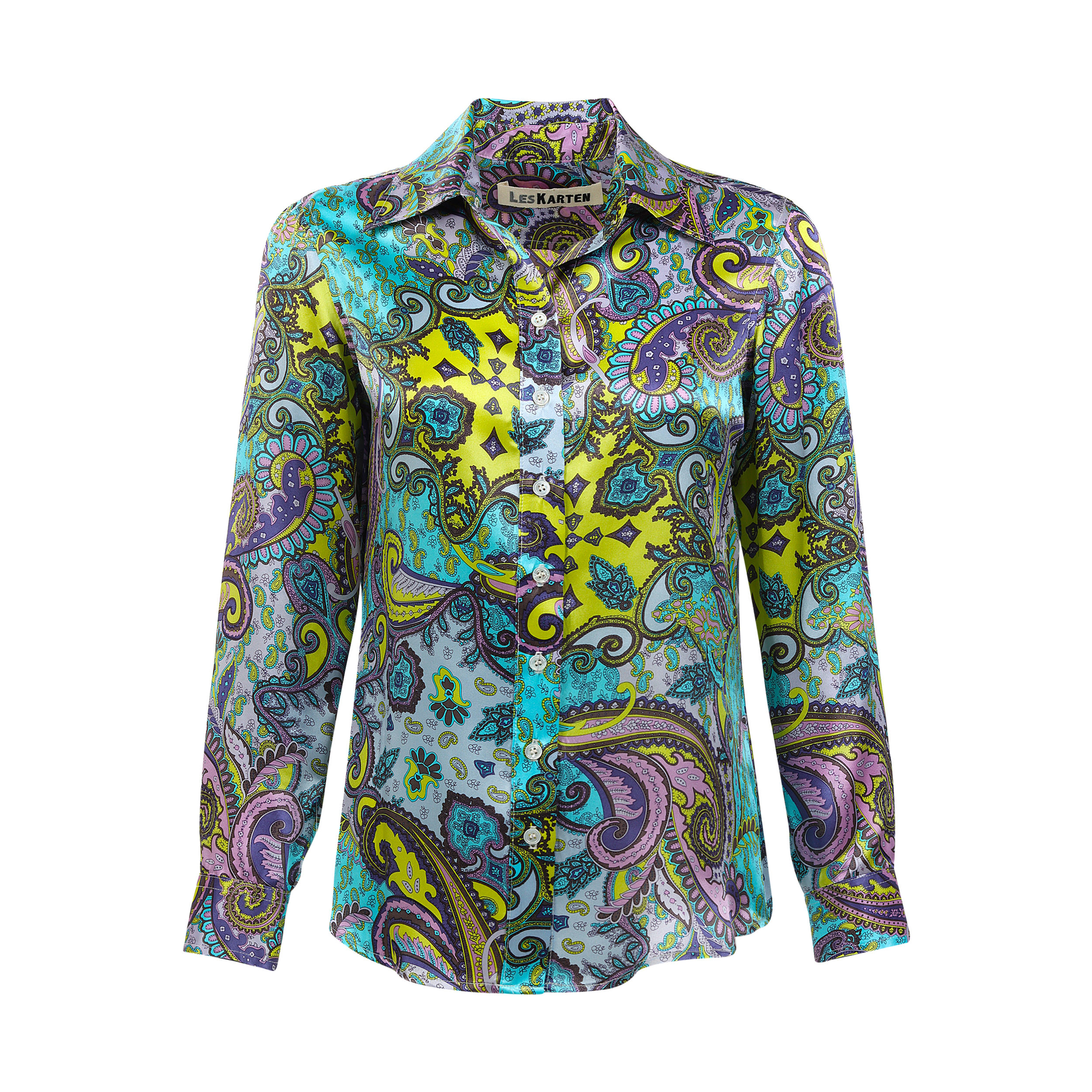 PAISLEY SILK SHIRT-TURQUOISE PASTEL