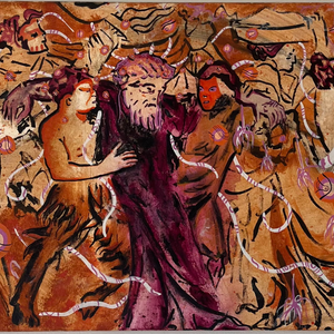 Baco chapado carregado por faunos e bacantes