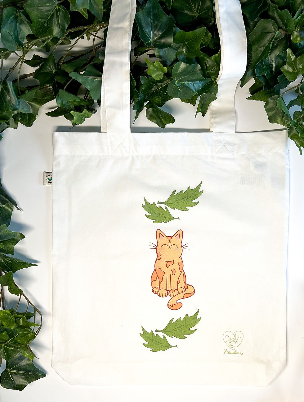 Einkaufstasche - Tragetasche - Katze mit Blättern