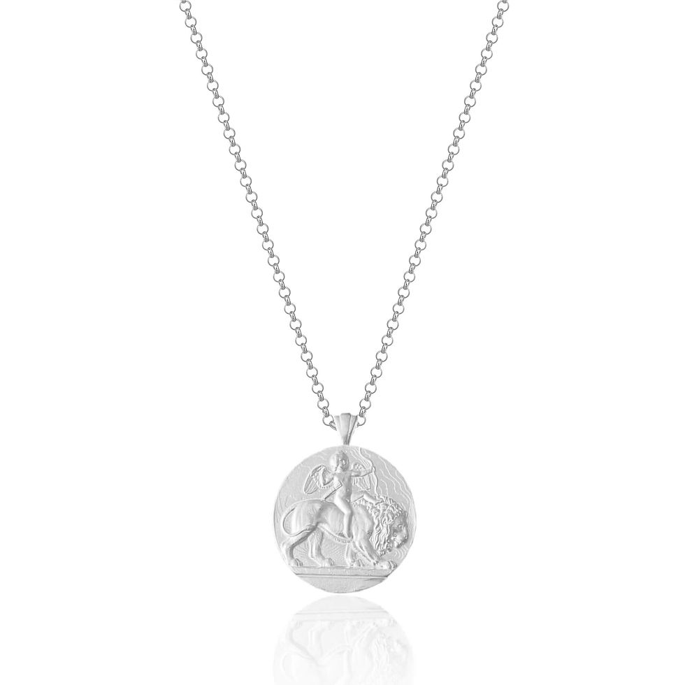 Thumbnail: Cupid Riding Lion Necklace Silver – Thorvaldsen Inspired Ancient Coin Pendant