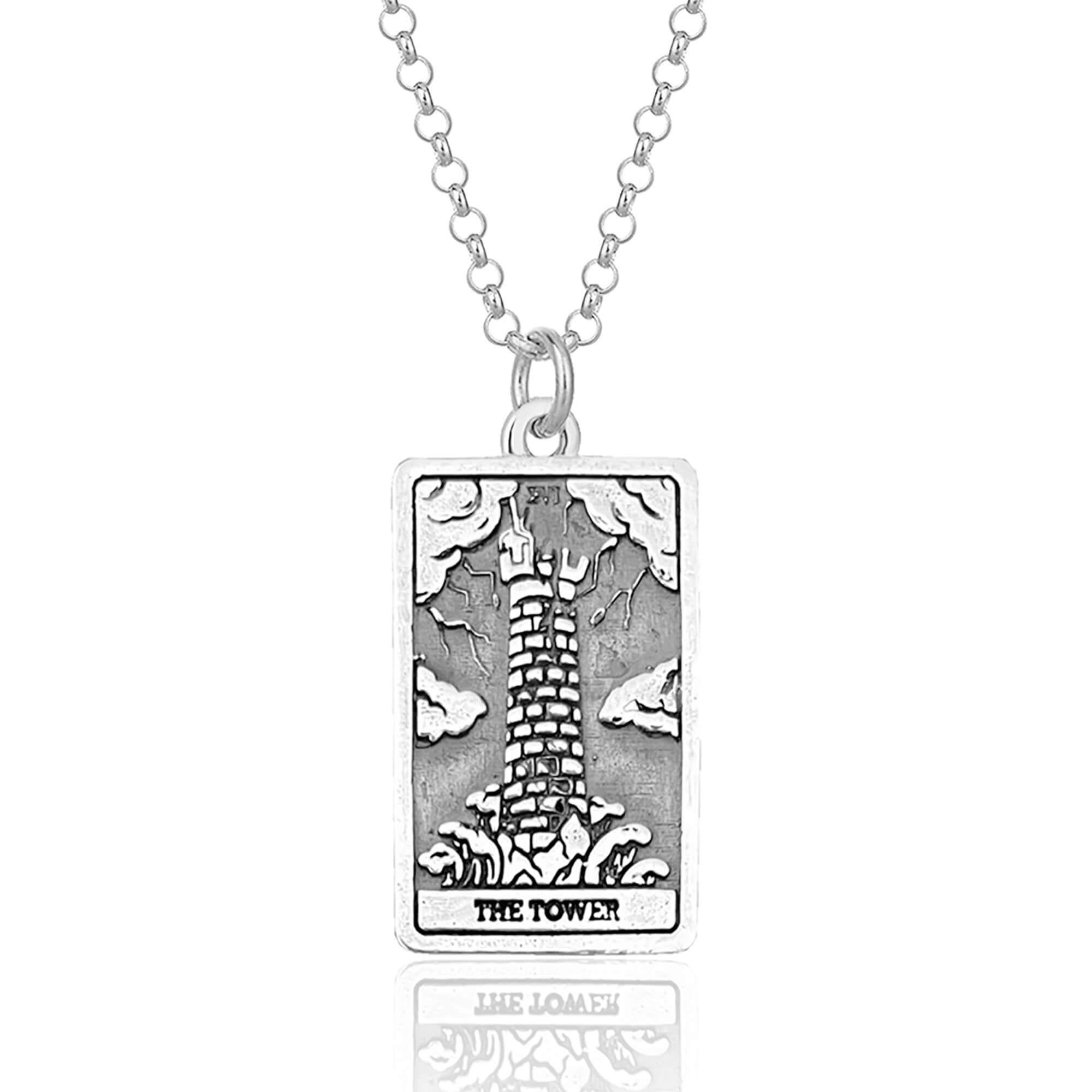 The Tower Tarot Card Silver Necklace