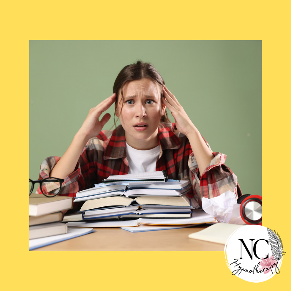 Teenage girl overwhelmed with revising for exams, struggling with exam anxiety