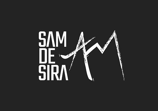 sam de sira logo in white on black backgound