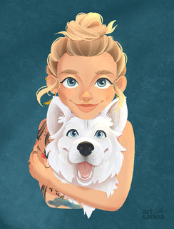 Illustration of a girl with a dog