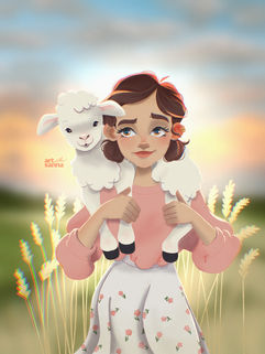 Illustration of girl and Lamb