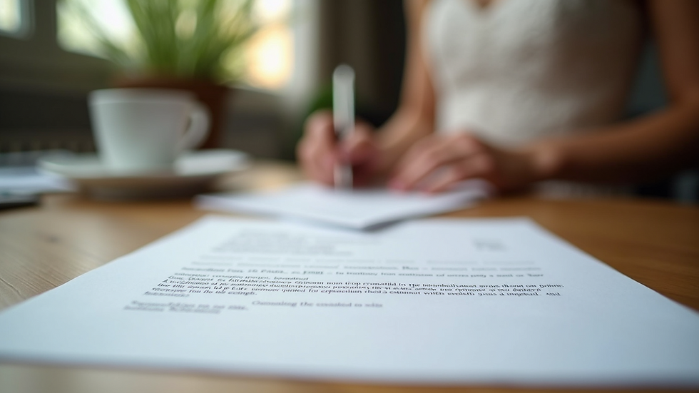 Close-up view of a wedding vendor contract ready for review