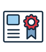 Navy blue license icon with a red ribbon for plumbing services