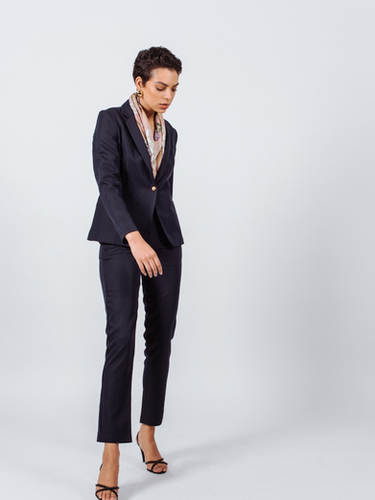 Italian Wool Skinny Pants in Navy Blue | ZXS Shop