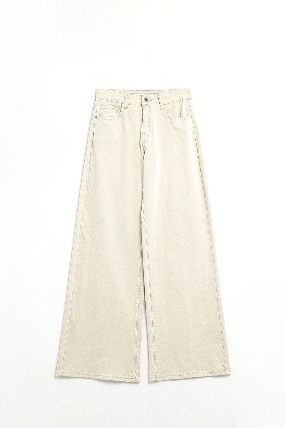 Miniatură: Pantaloni bej drepți cu croială largă (wide leg)