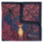 A silk pocket square with a stag print design on it