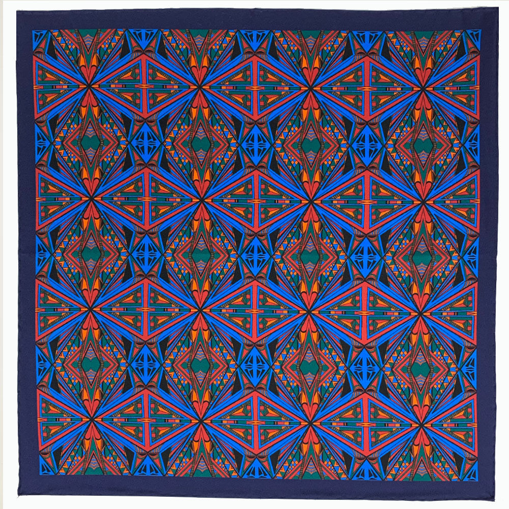 product shot of silk pocket square with geometric design