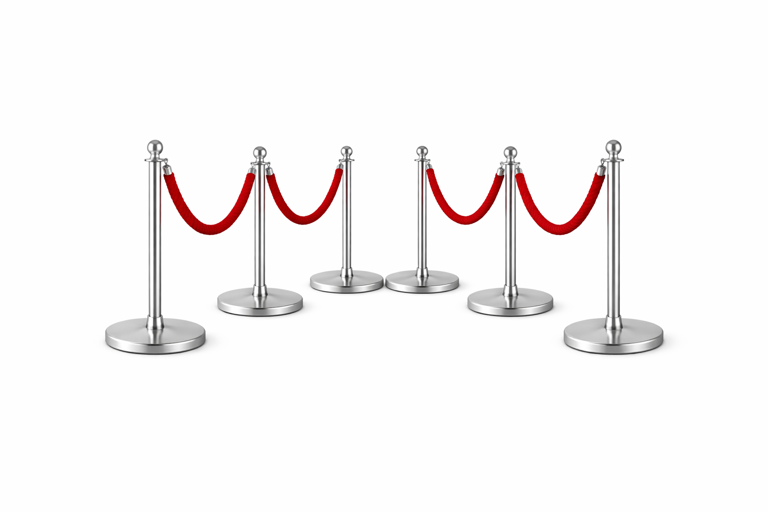 Elegant silver stanchions with red velvet ropes