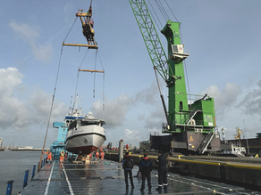 Ferry lifting operation in Belgium