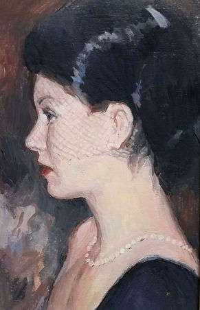 Oil portrait of a woman with veil