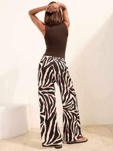 Thumbnail: Cream Bellis Linen Trousers Black White Animal