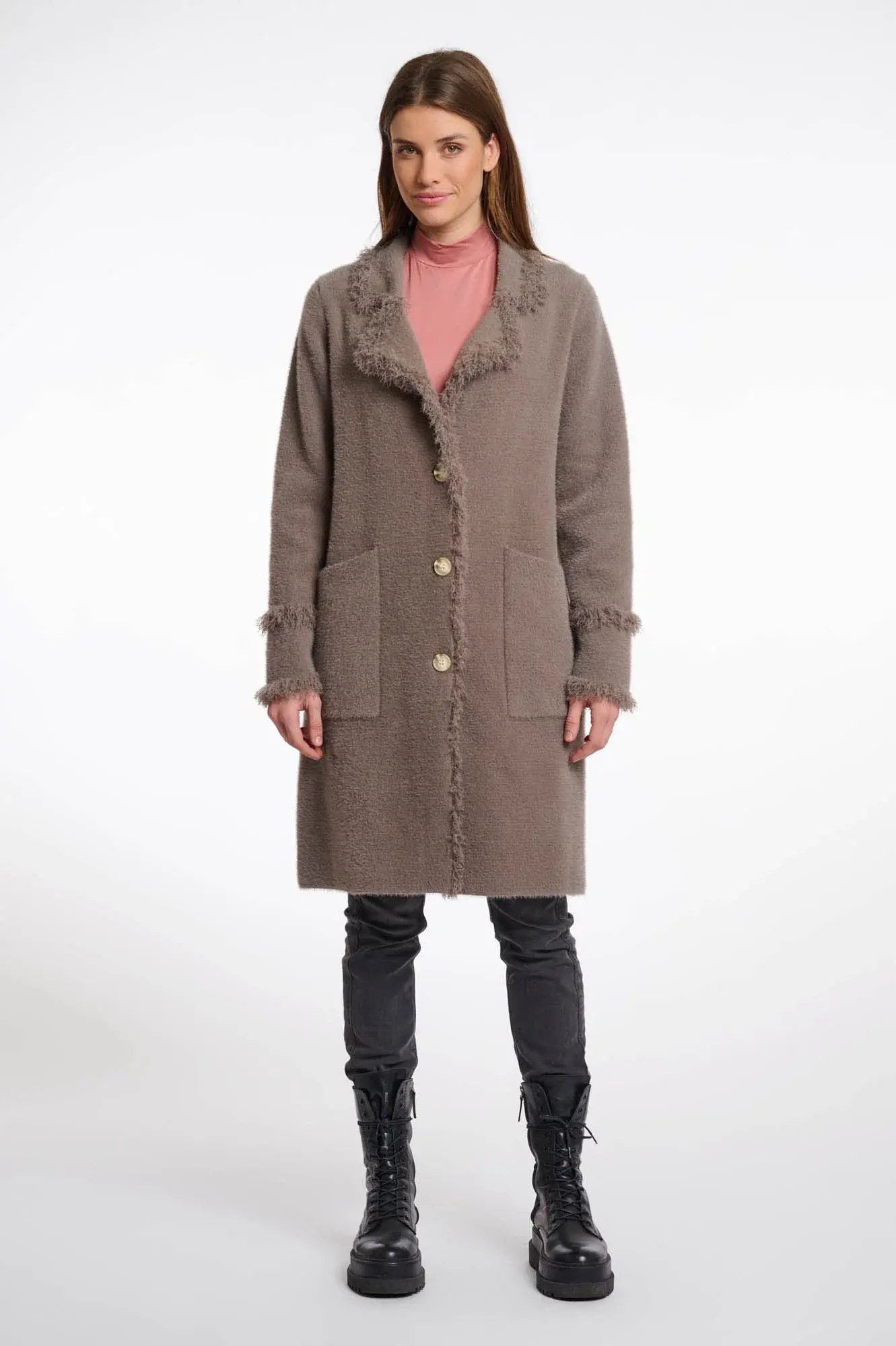 Rino & Pelle Catena Single Breasted Cardigan With Fringes - Taupe