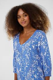 Thumbnail: Cream Tiah Dress Blue Toile