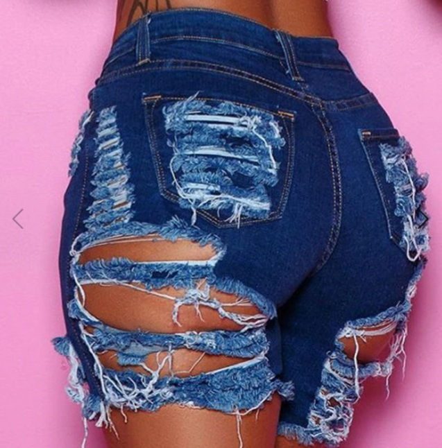 Dark Blue Ripped Jean Shorts