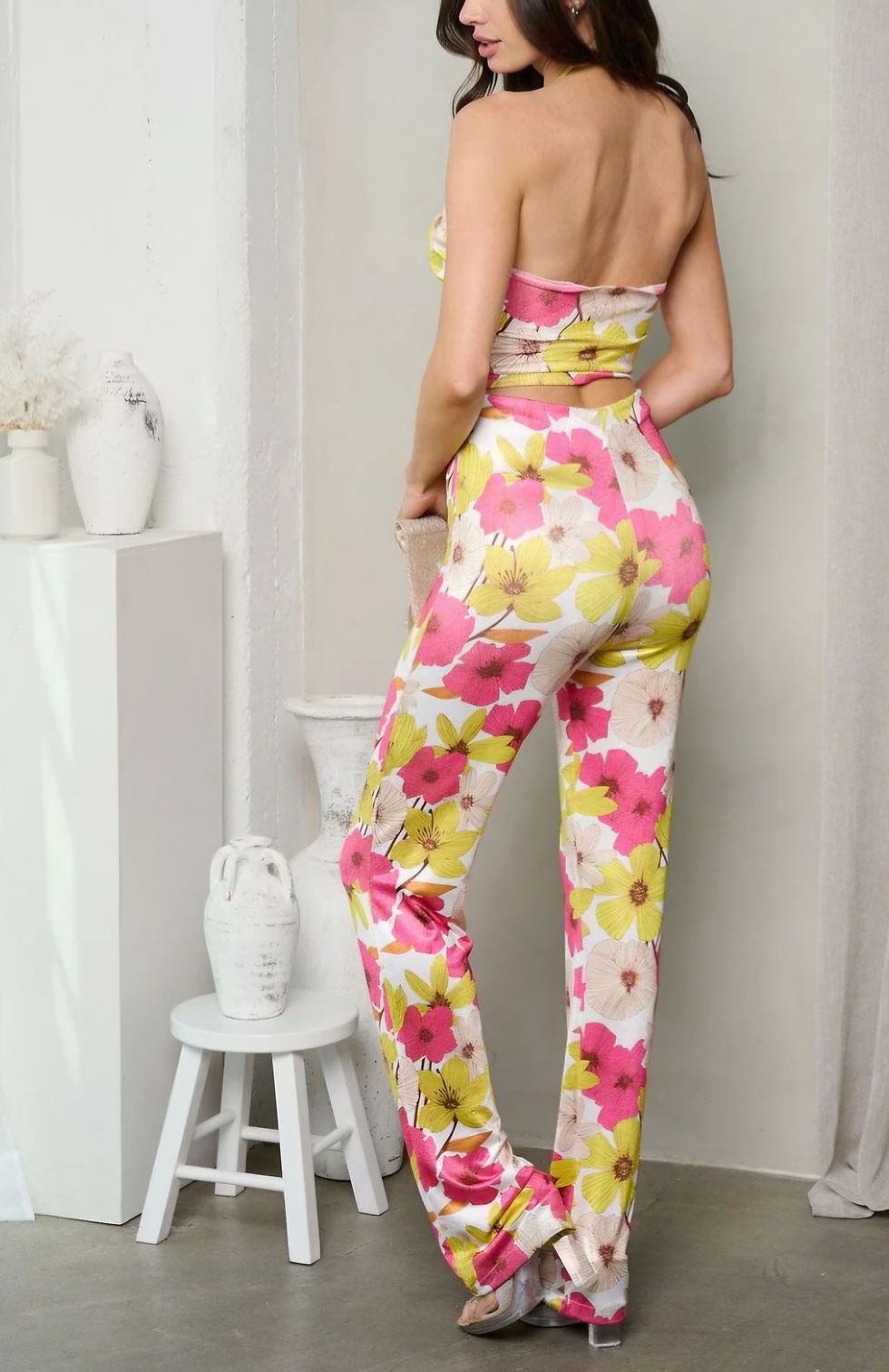 Thumbnail: Ari Pink Floral Halter Top Pant Set #406