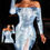 Thumbnail: "Kelly" Denim Print Off-shoulder Bodycon Dress   #0057