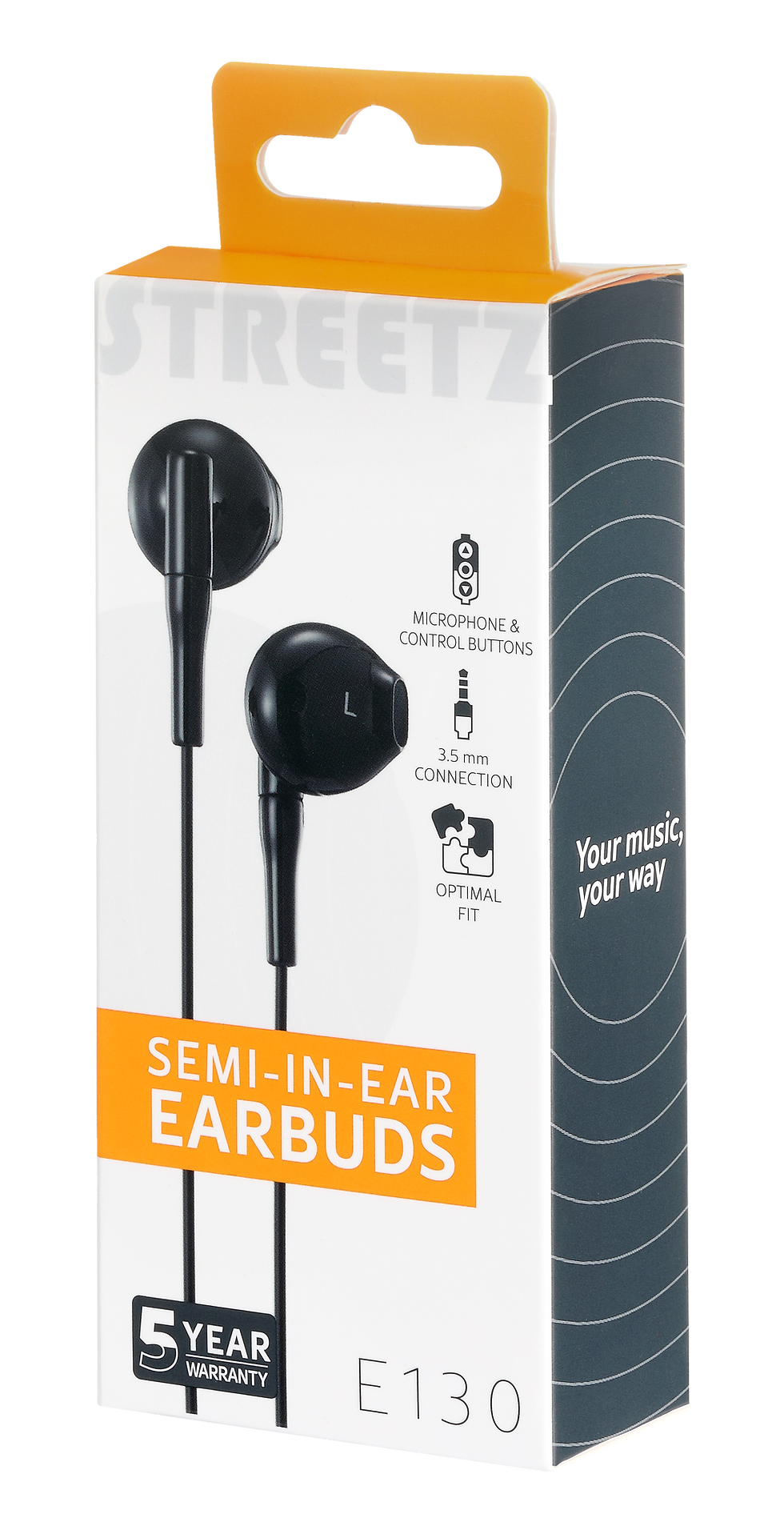 Thumbnail: E130 Semi-in-ear earbuds, answer button, 3.5mm, mic, black
