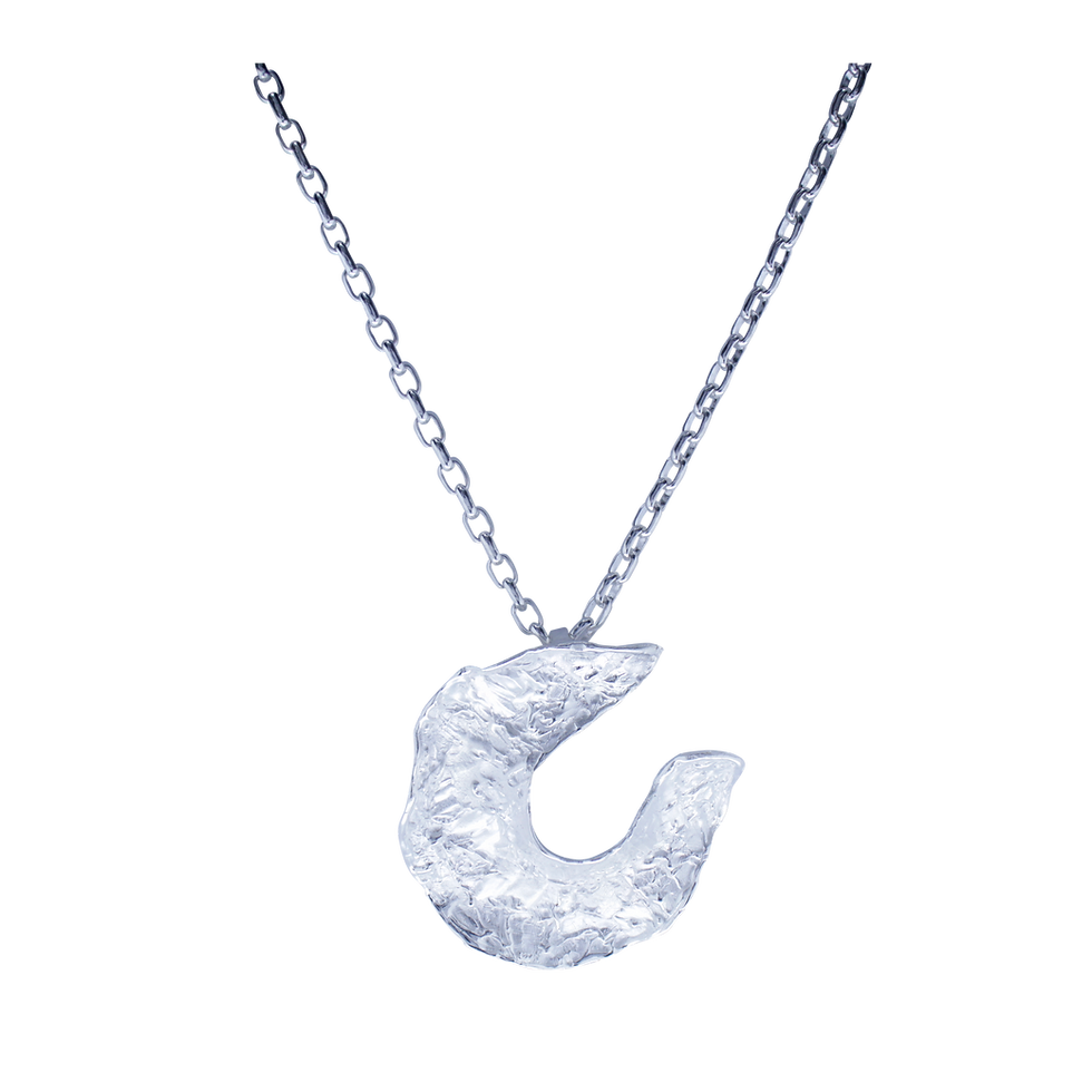 Sølvhalskæde med banket sølvvedhæng - sølvhalskæde med månevedhæng - rå sølvhalskæde