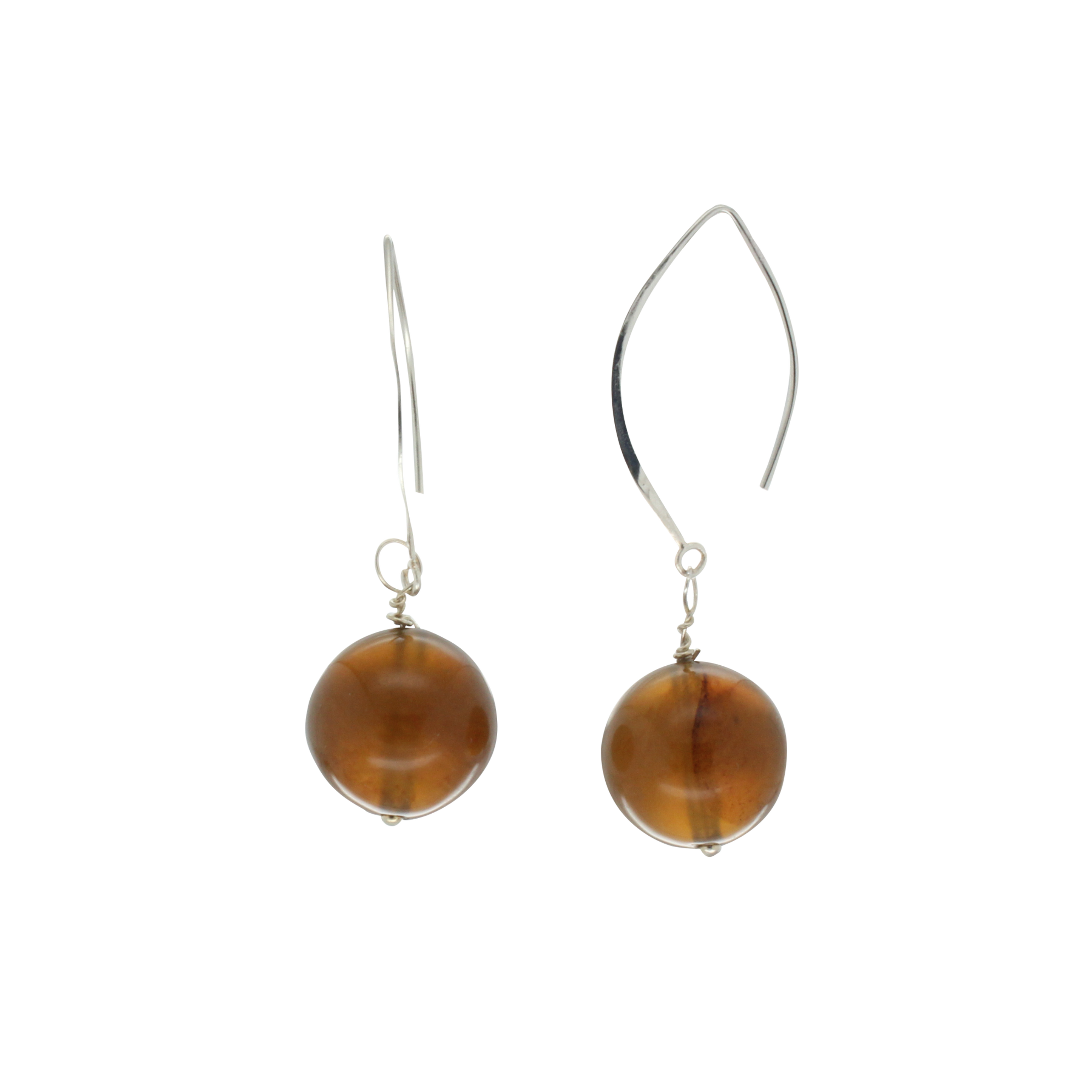 Sølvøreringe med store ravkugler